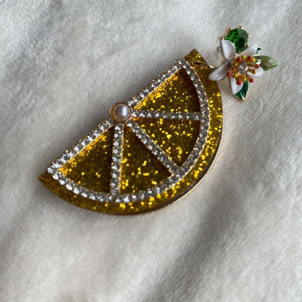 Gold & Yellow Citrus Slice Statement Earrings with Floral Detail - Picture 4 of 6